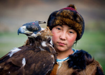 Zamanbol, one of the very few courageous women who have developed the skills of eagle hunting in Mongolia.