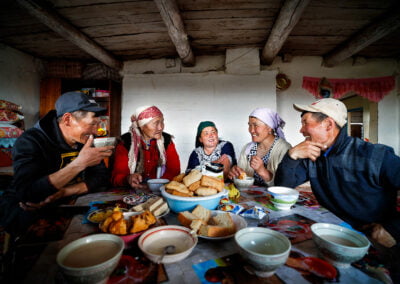N. Khyzyrbek a Kazakh Eagle Hunter with his family in western Mongolia.