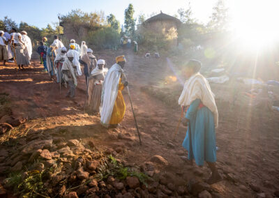 Pilgrims travel more than 400 km to visit the Church of Saint George during the “Genna (Ethiopian Christmas)” festival in Lalibela, Ethiopia.