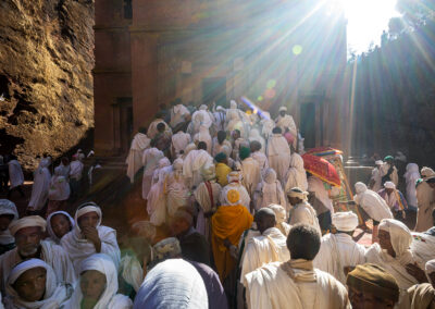 Pilgrims are visiting the Church of Saint George during the “Genna (Ethiopian Christmas)” festival in Lalibela,