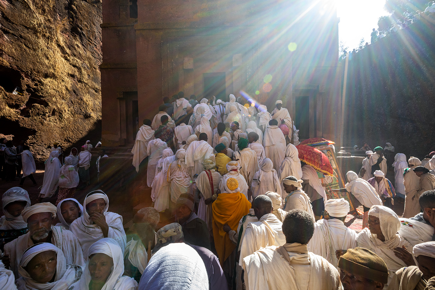 Pilgrims are visiting the Church of Saint George during the “Genna (Ethiopian Christmas)” festival in Lalibela,