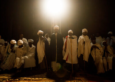Guardians of the angels', Deacons are standing at Saint George Church in Lalibela, Ethiopia.