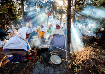 Pilgrims are preparing food near the Church of Saint George during the “Genna (Ethiopian Christmas)” festival in Lalibela, Ethiopia.