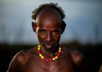 Portrait of a Daasanach tribal Chief from Omo Valley, Ethiopia.