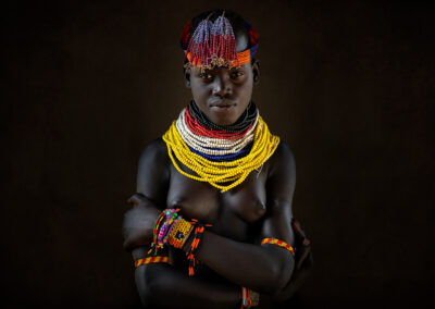 A portrait of a young lady from the Suri tribe in the Omo Valley.