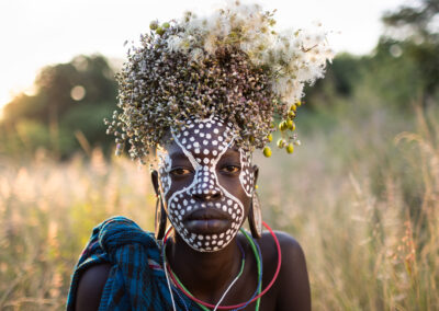 Portrait of a Suri tribal woman from Omo Valley, Ethiopia.