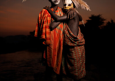 Portrait of two young Suri tribe girls from Omo Valley, Ethiopia